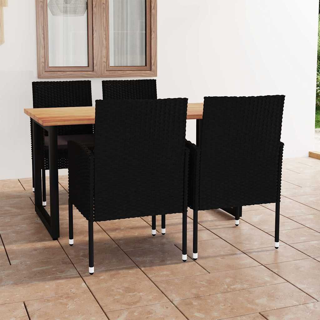 Set da Pranzo per Giardino 5 pz con Cuscini in Polyrattan Nero vidaXL