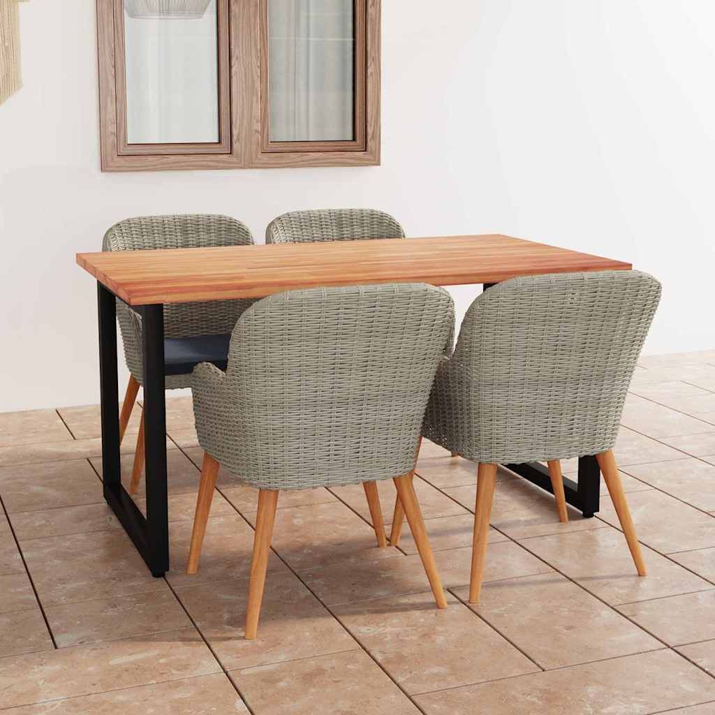Set da Pranzo per Giardino 5 pz e Cuscini in Polyrattan Marrone vidaXL