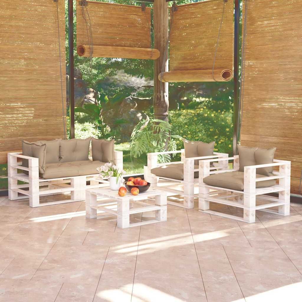 Set Divani da Giardino Pallet 5 pz con Cuscini in Legno di Pino vidaXL