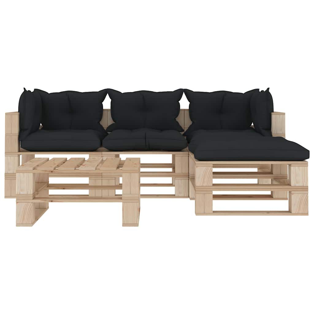 Set Divani da Giardino su Pallet 5 pz Cuscini Antracite Legno vidaXL