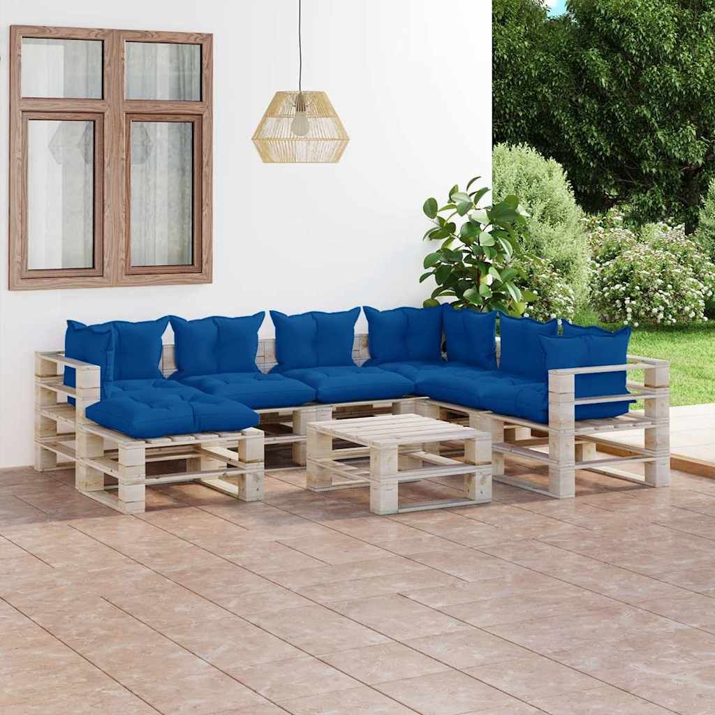 Salotto da Giardino su Pallet 8 pz con Cuscini in Legno di Pino vidaXL