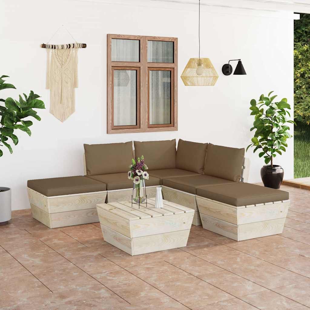 Set Divani da Giardino su Pallet 6 pz con Cuscini Legno Abete vidaXL
