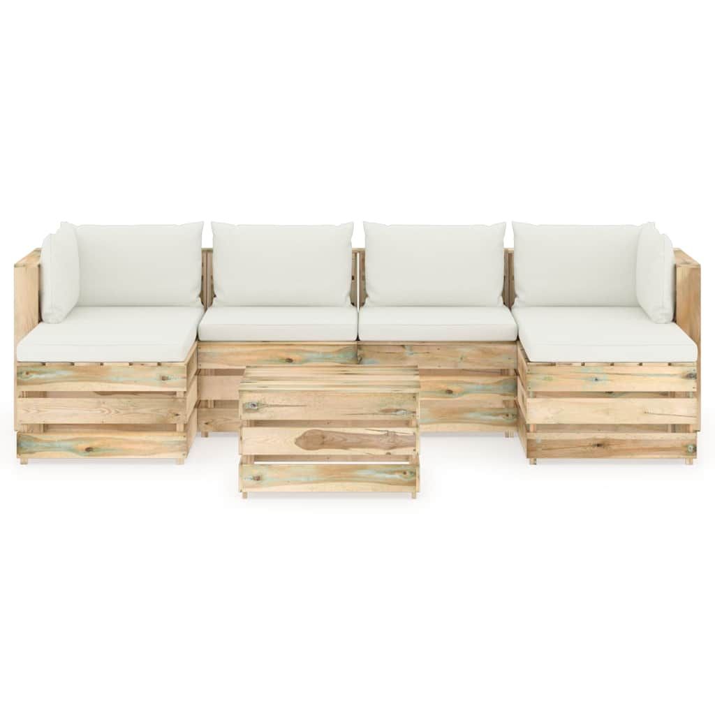 Set Divani da Giardino con Cuscini 7 pz Legno Impregnato Verde vidaXL