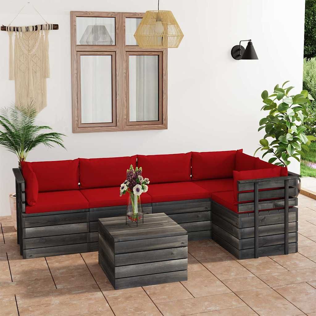 Set Divani da Giardino su Pallet 6 pz con Cuscini Massello Pino vidaXL