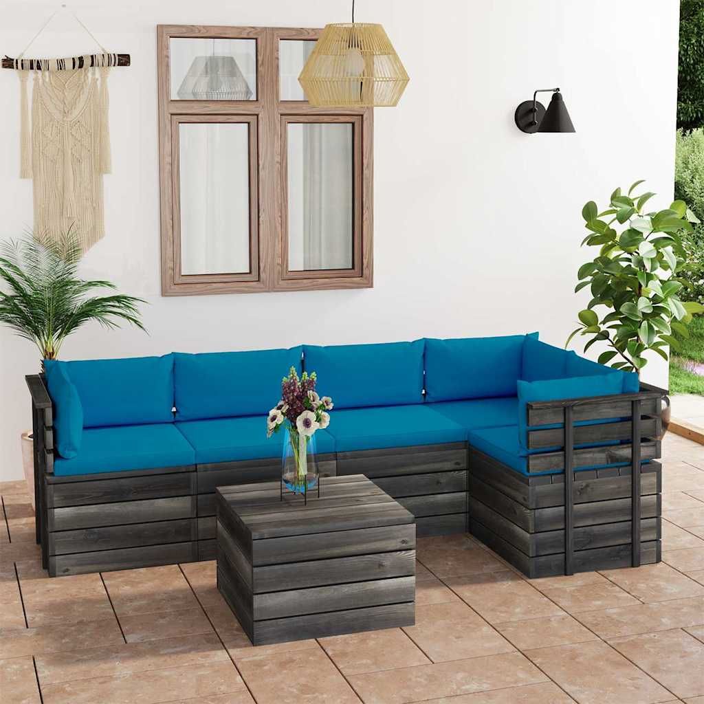 Set Divani da Giardino su Pallet 6 pz con Cuscini Massello Pino vidaXL