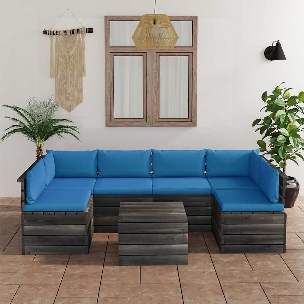 Set Divani da Giardino su Pallet 7 pz con Cuscini Massello Pino vidaXL