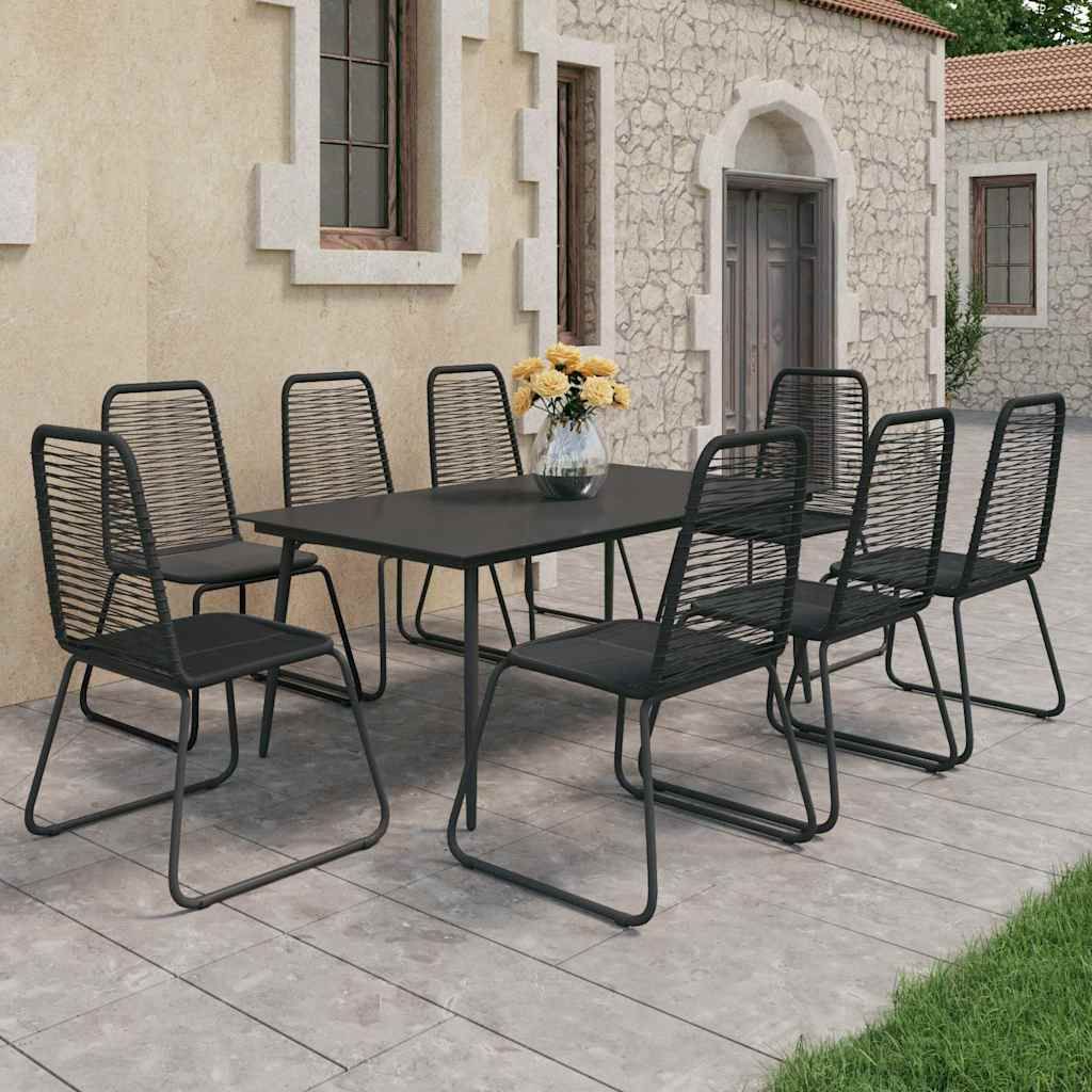 Set da Pranzo da Giardino 9 pz in Rattan PVC Nero vidaXL