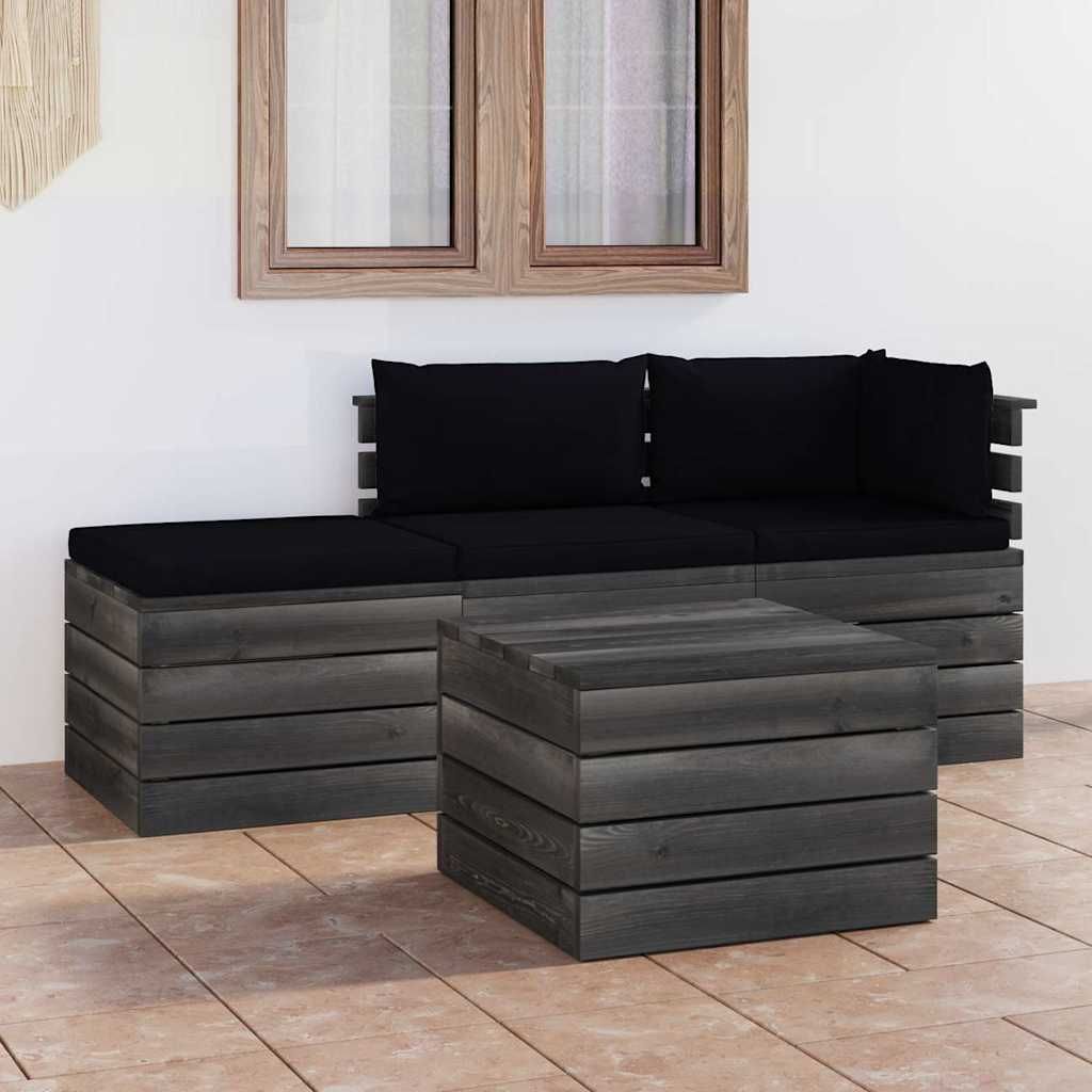 Set Divani da Giardino su Pallet 4 pz con Cuscini Massello Pino vidaXL