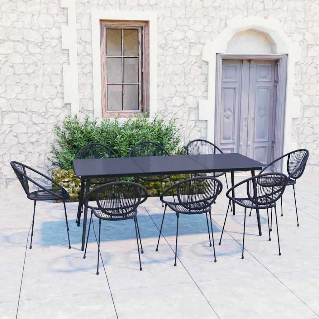 Set da Pranzo da Giardino 9 pz in Rattan PVC Nero vidaXL