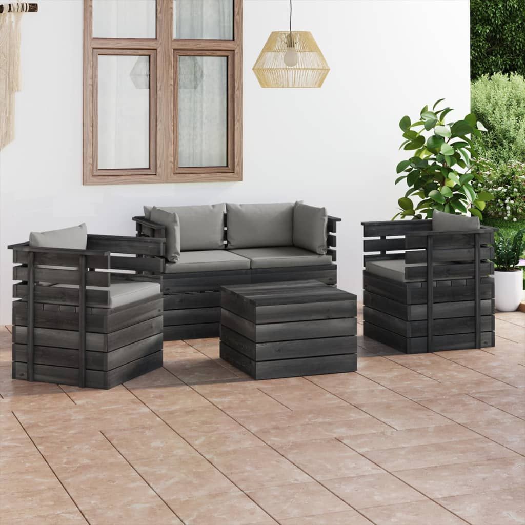 Set Divani da Giardino su Pallet 5 pz con Cuscini Massello Pino vidaXL