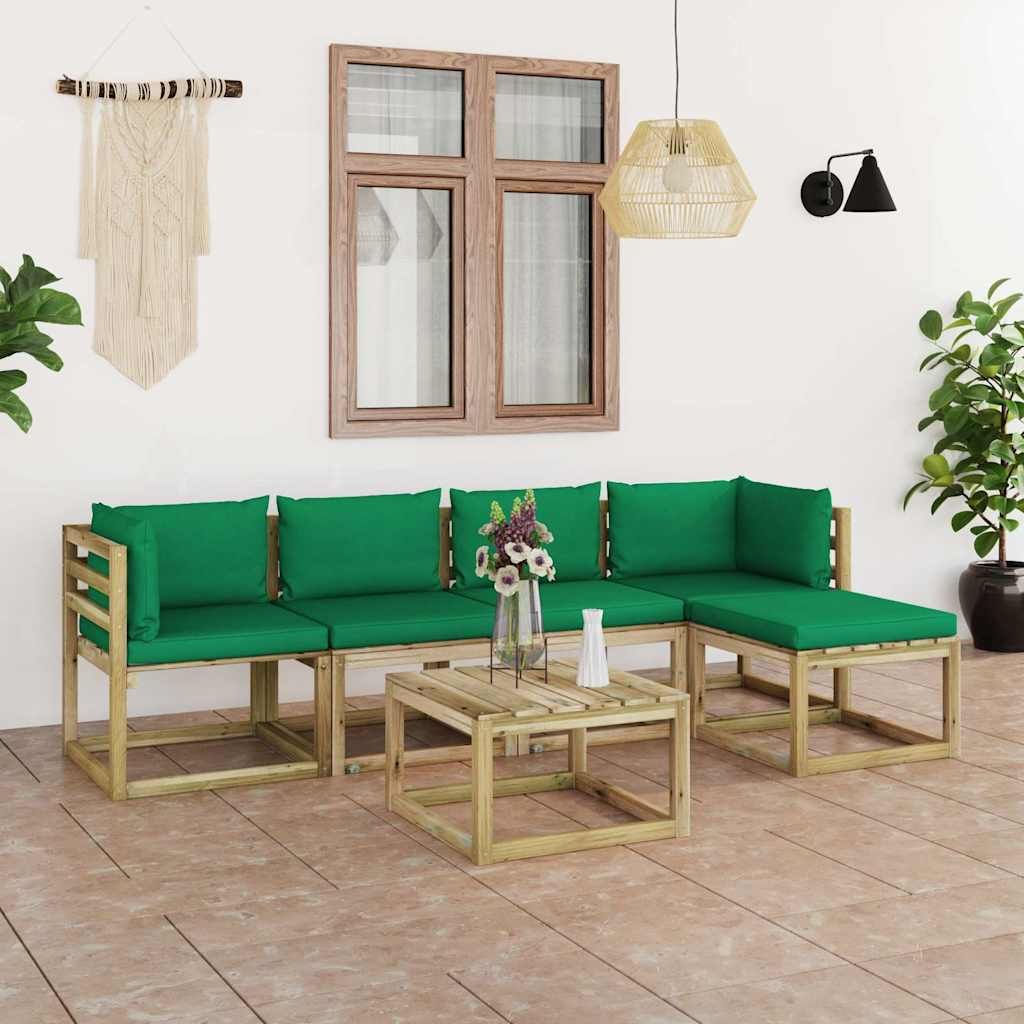 Set Salotto Giardino con Cuscini 6 pz in Pino Impregnato vidaXL