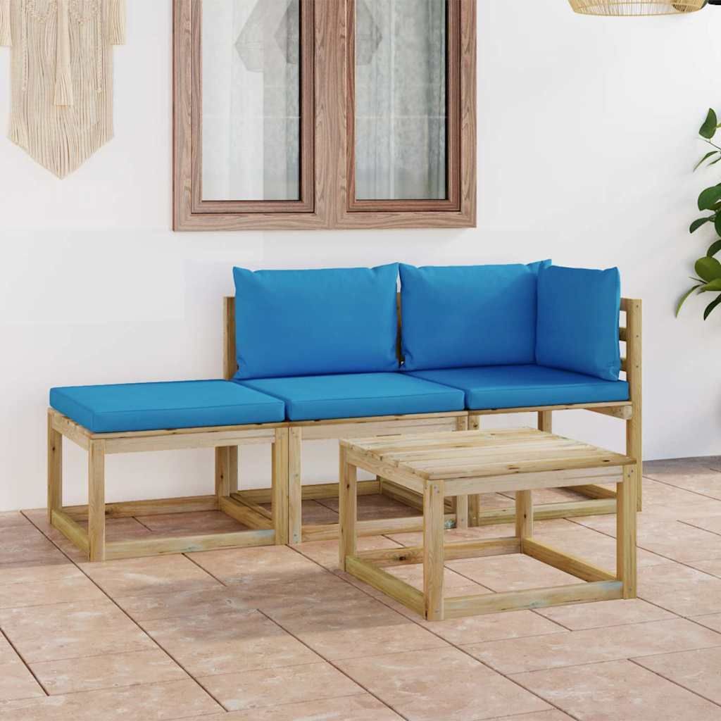 Set Divani da Giardino 4 pz con Cuscini Azzurri vidaXL
