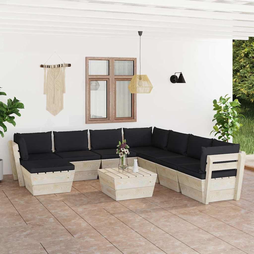 Set Divani da Giardino su Pallet 9 pz con Cuscini Legno Abete vidaXL