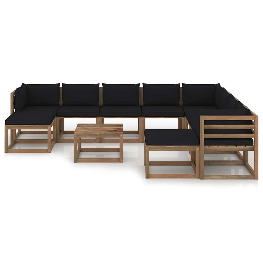 Set Divani da Giardino 11 pz con Cuscini Neri vidaXL