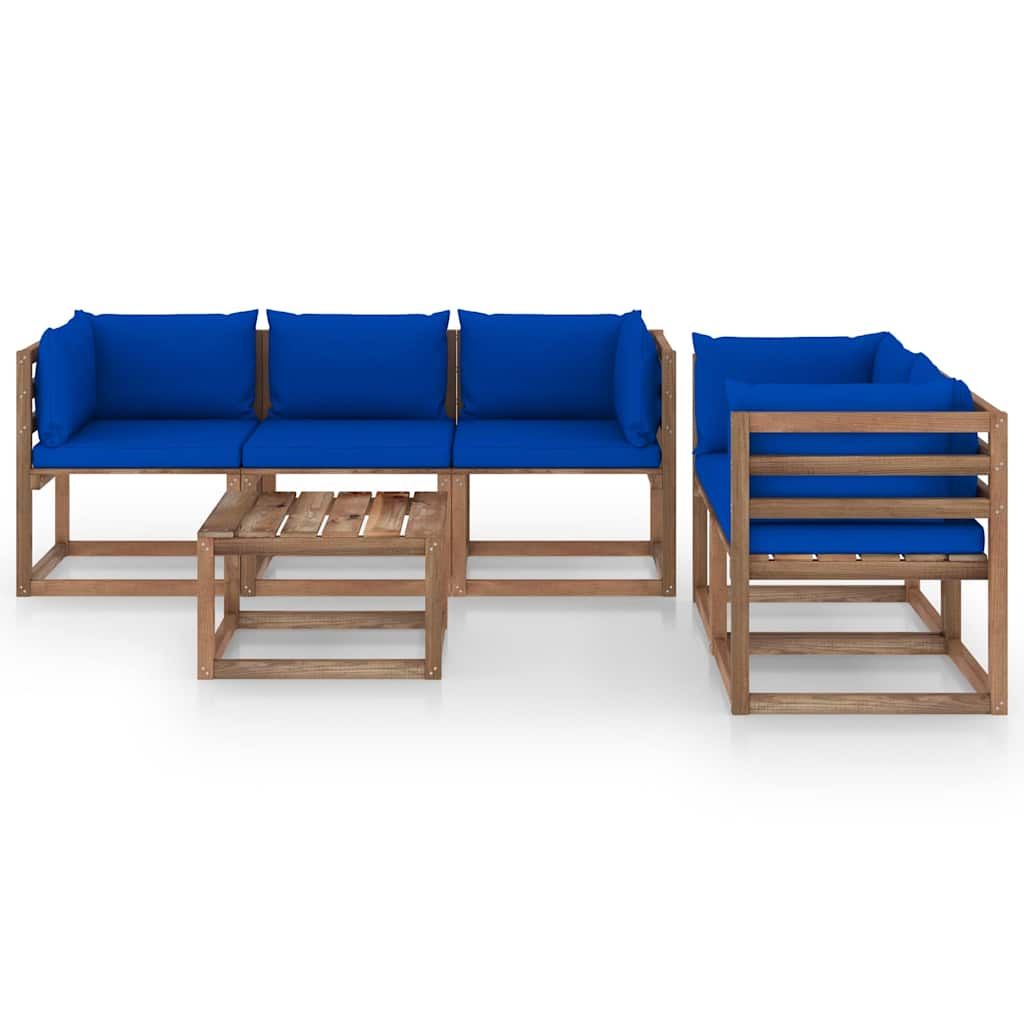 Set Salotto da Giardino 6 pz con Cuscini Blu vidaXL