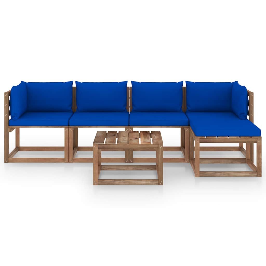 Set Salotto da Giardino 6 pz con Cuscini Blu vidaXL