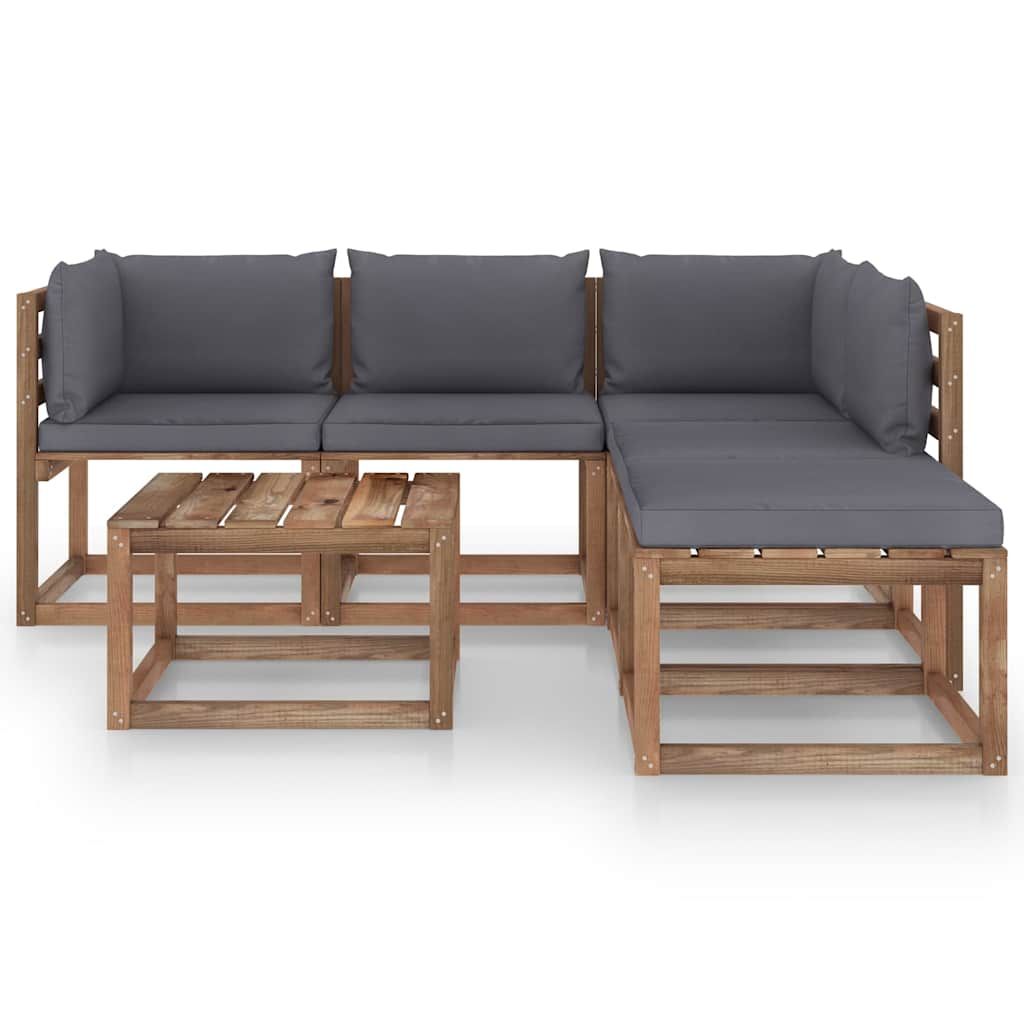 Set Salotto Giardino Pallet con Cuscini 6 pz in Pino Impregnato vidaXL