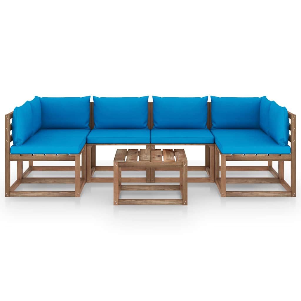 Set Salotto Giardino Pallet con Cuscini 7 pz in Pino Impregnato vidaXL