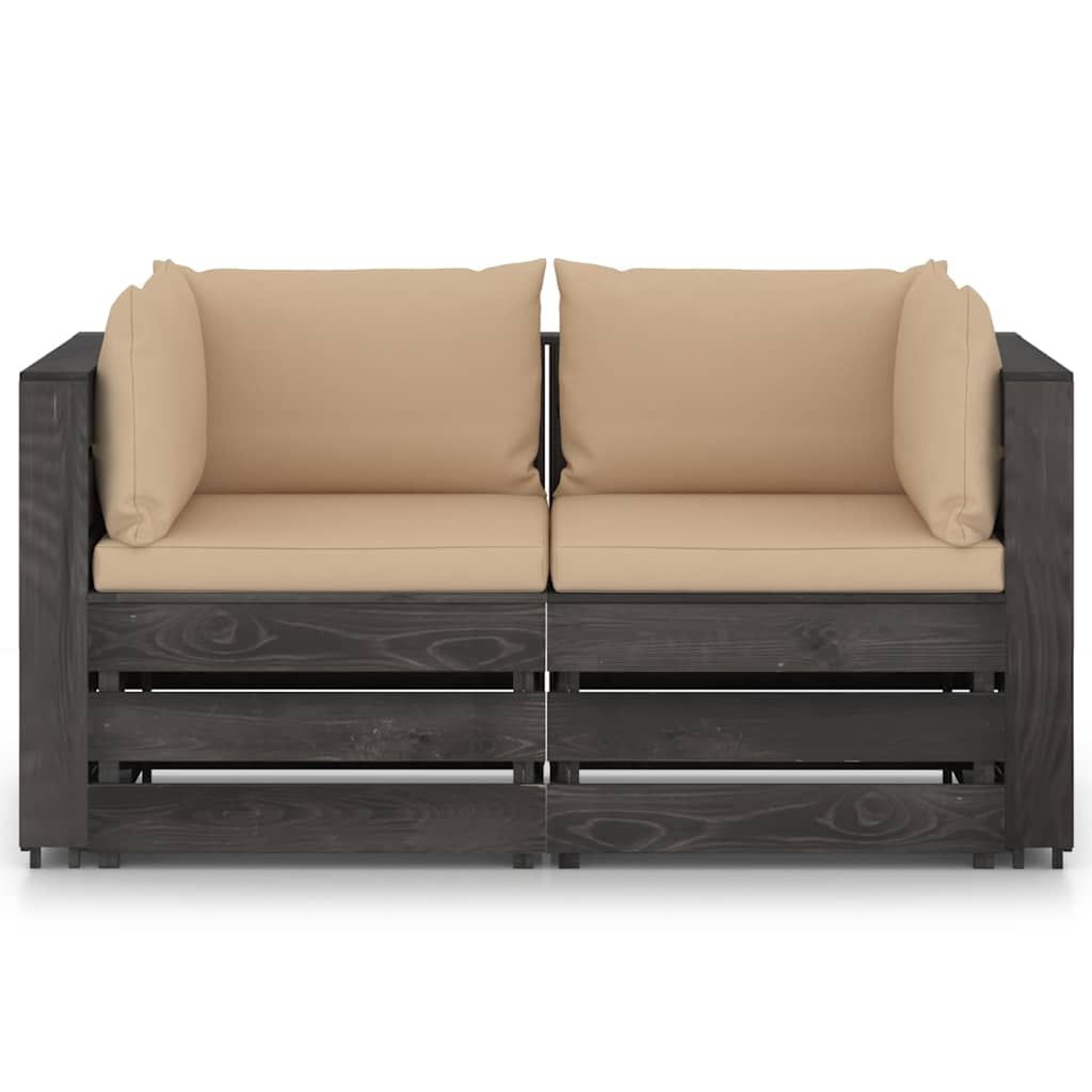 Divano da Giardino 2 Posti con Cuscini Legno Impregnato Grigio vidaXL