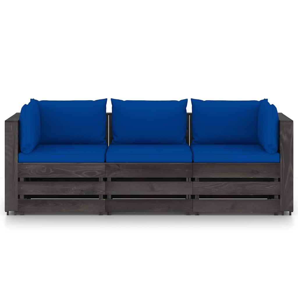 Divano da Giardino 3 Posti con Cuscini Legno Impregnato Grigio vidaXL