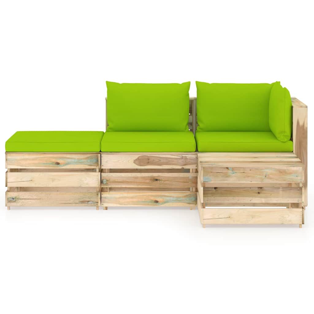 Set Divani da Giardino con Cuscini 4 pz Legno Impregnato Verde vidaXL