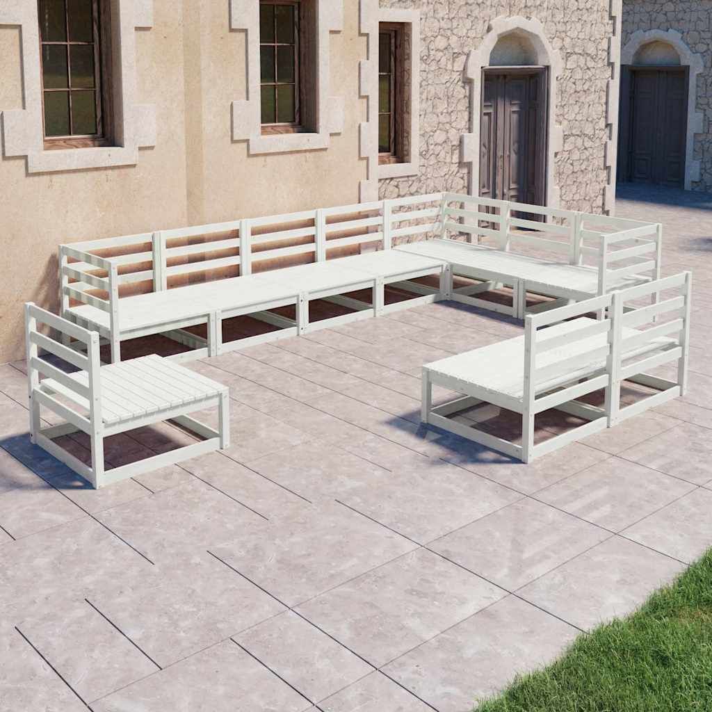 Set Divani da Giardino 10 pz Bianchi in Legno Massello di Pino vidaXL