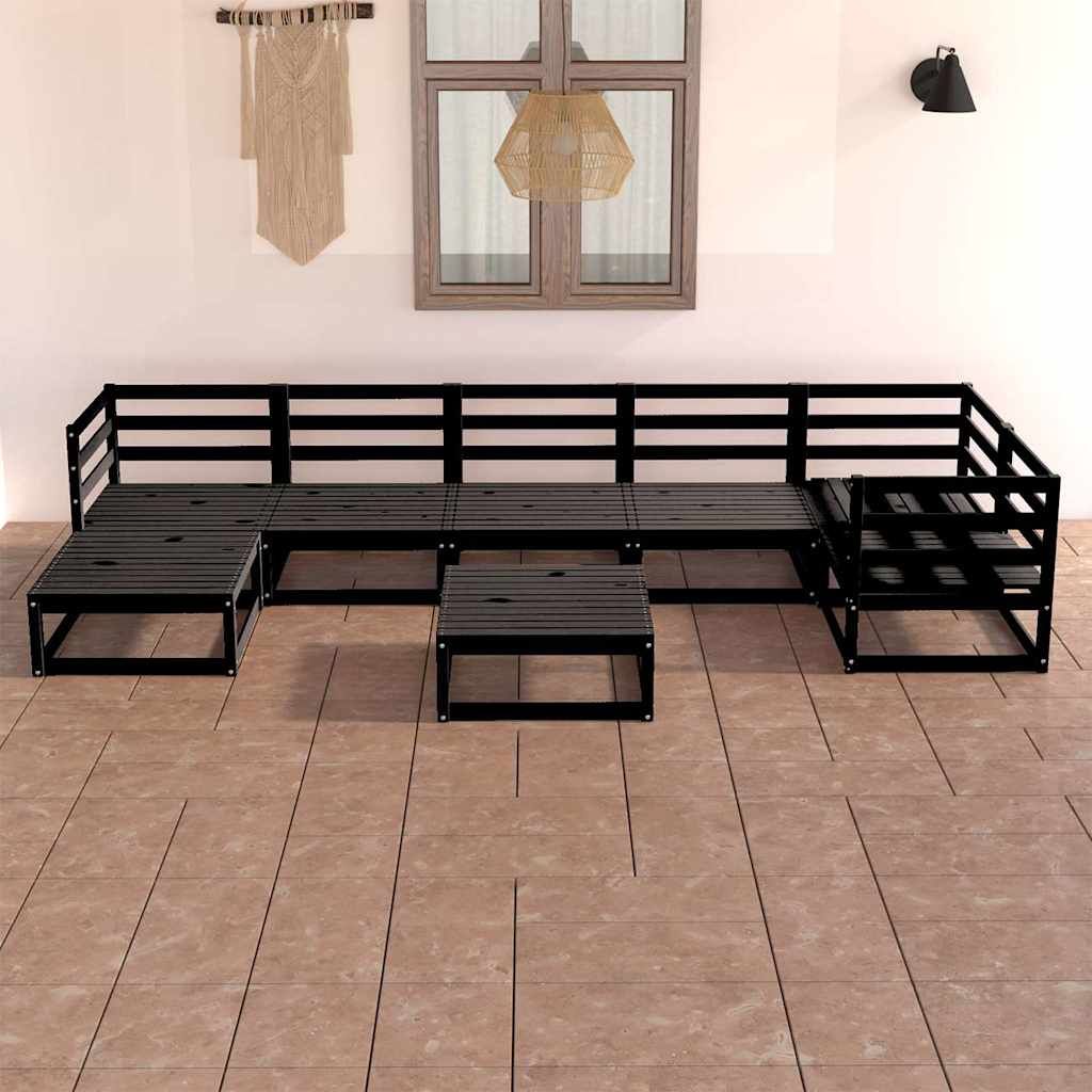 Set Divani da Giardino 8 pz Nero in Legno Massello di Pino vidaXL