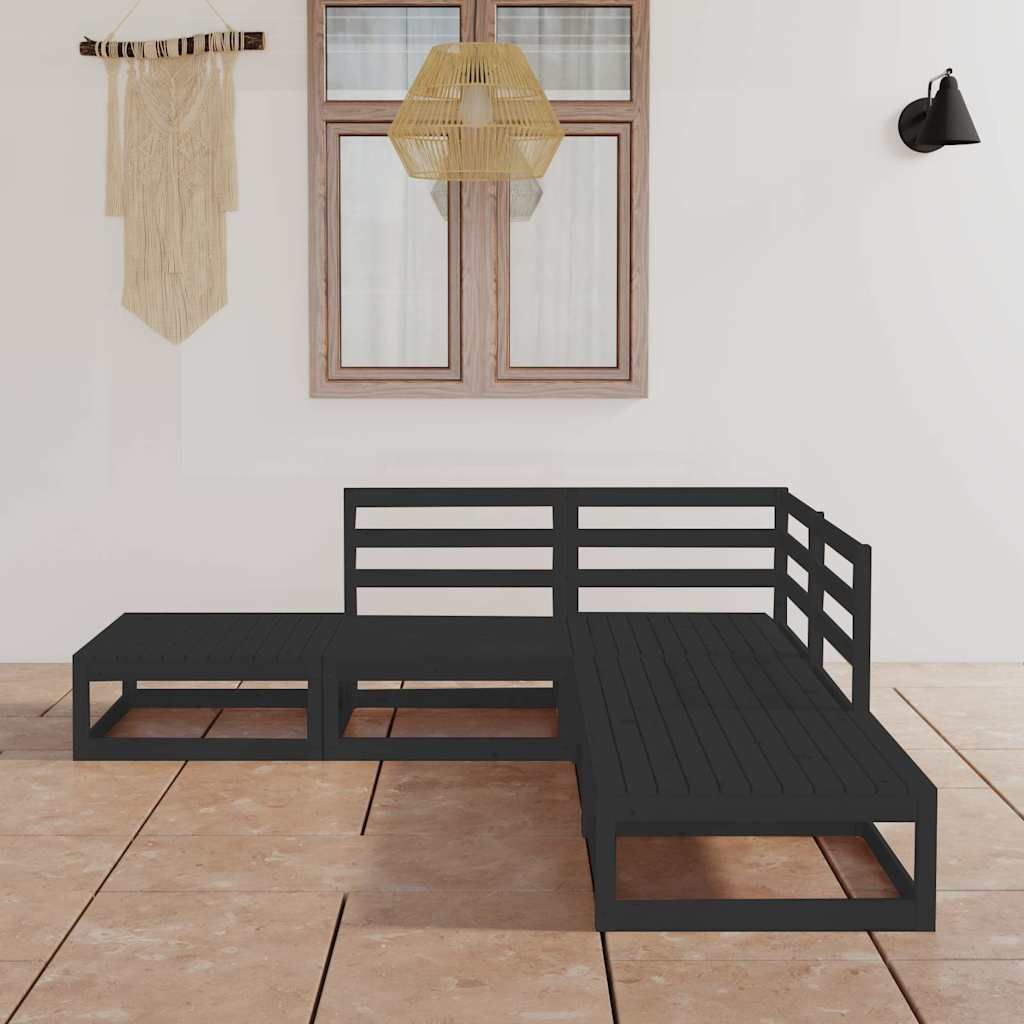 Set Divani da Giardino 5 pz Nero in Legno Massello di Pino vidaXL