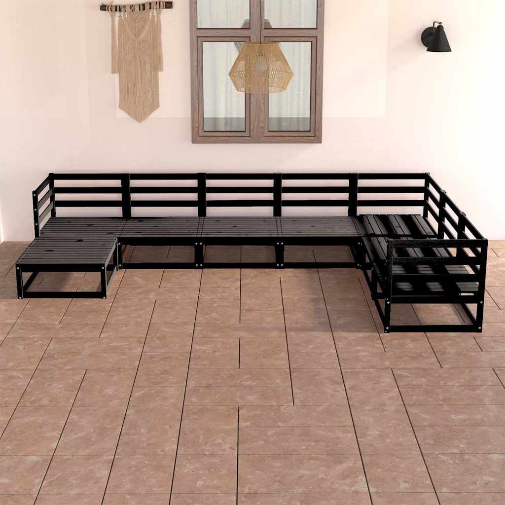 Set Divani da Giardino 7 pz Nero in Legno Massello di Pino vidaXL