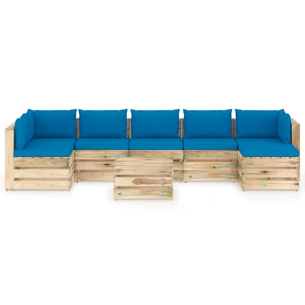 Set Salotto da Giardino con Cuscini 8 pz Legno Impregnato Verde vidaXL