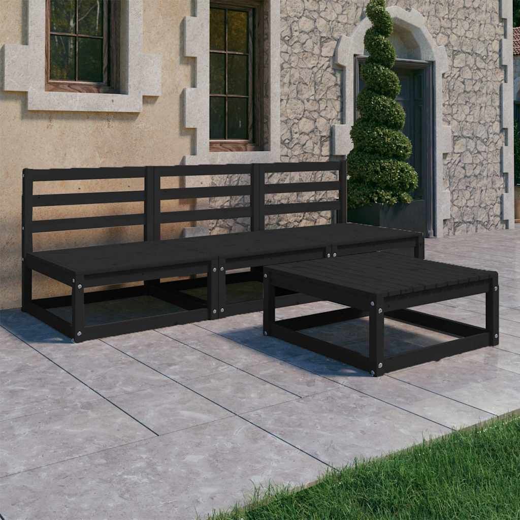 Set Divani da Giardino 4 pz Nero in Legno Massello di Pino vidaXL