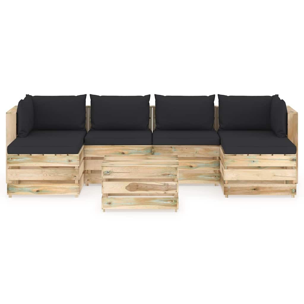 Set Divani da Giardino con Cuscini 7 pz Legno Impregnato Verde vidaXL