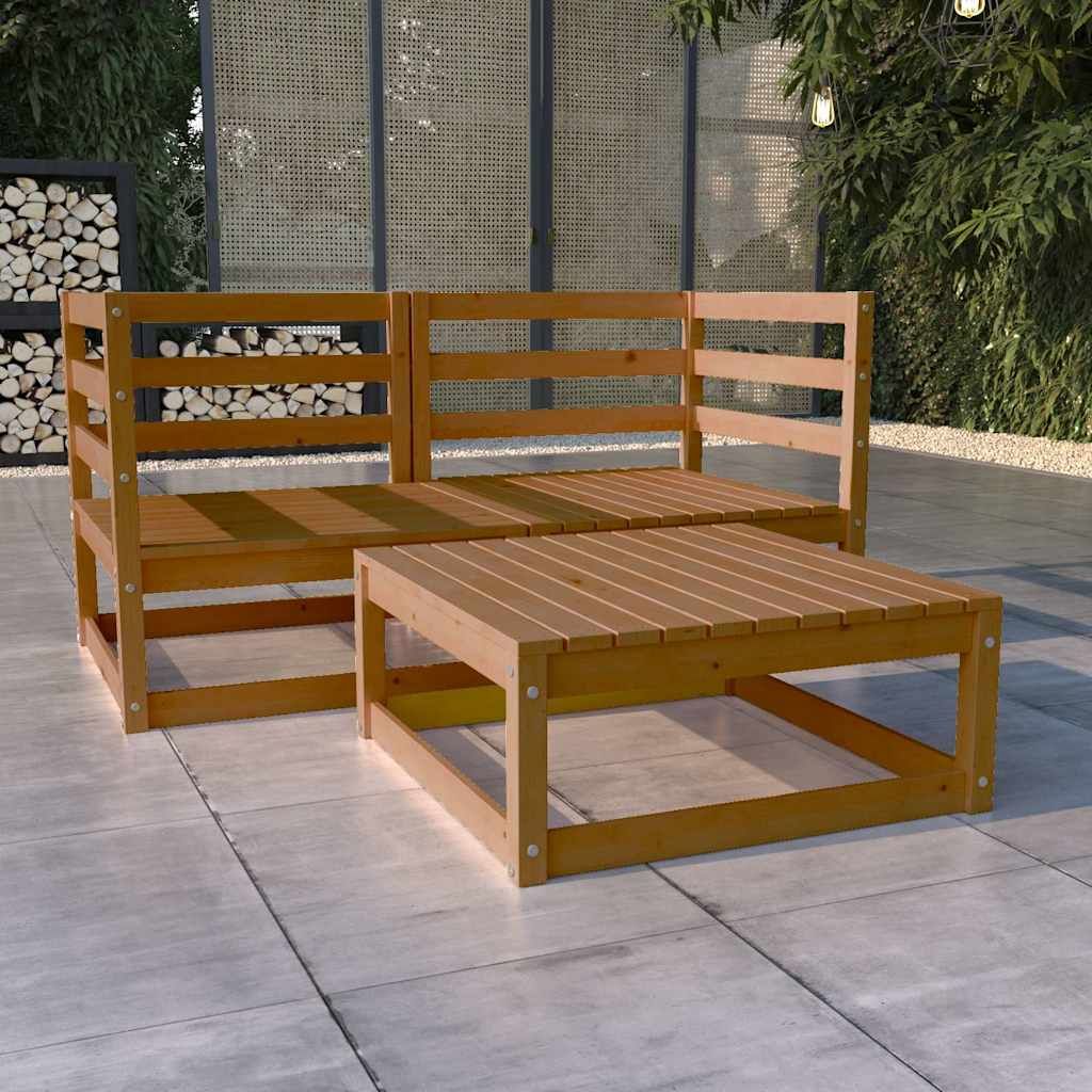 Set Salotto da Giardino 3pz Marrone Ambra Legno Massello Pino vidaXL