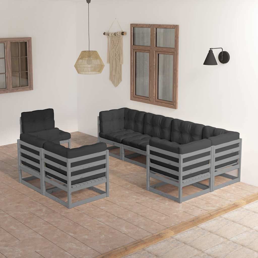 Set Salotto Giardino 8 pz Cuscini Antracite Legno Massello Pino vidaXL