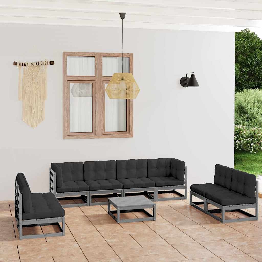Set Divani da Giardino 9 pz con Cuscini Legno Massello di Pino vidaXL