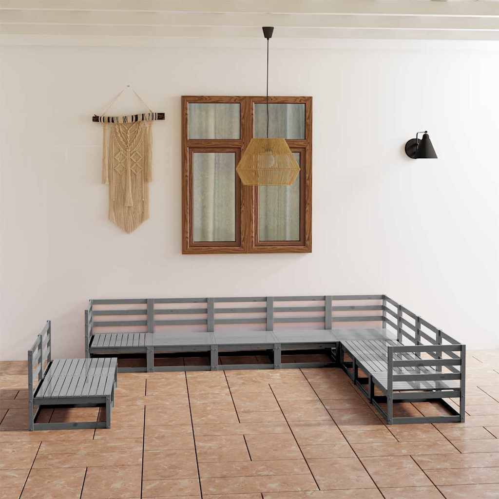 Set Divani da Giardino 10 pz Grigi in Legno Massello di Pino vidaXL