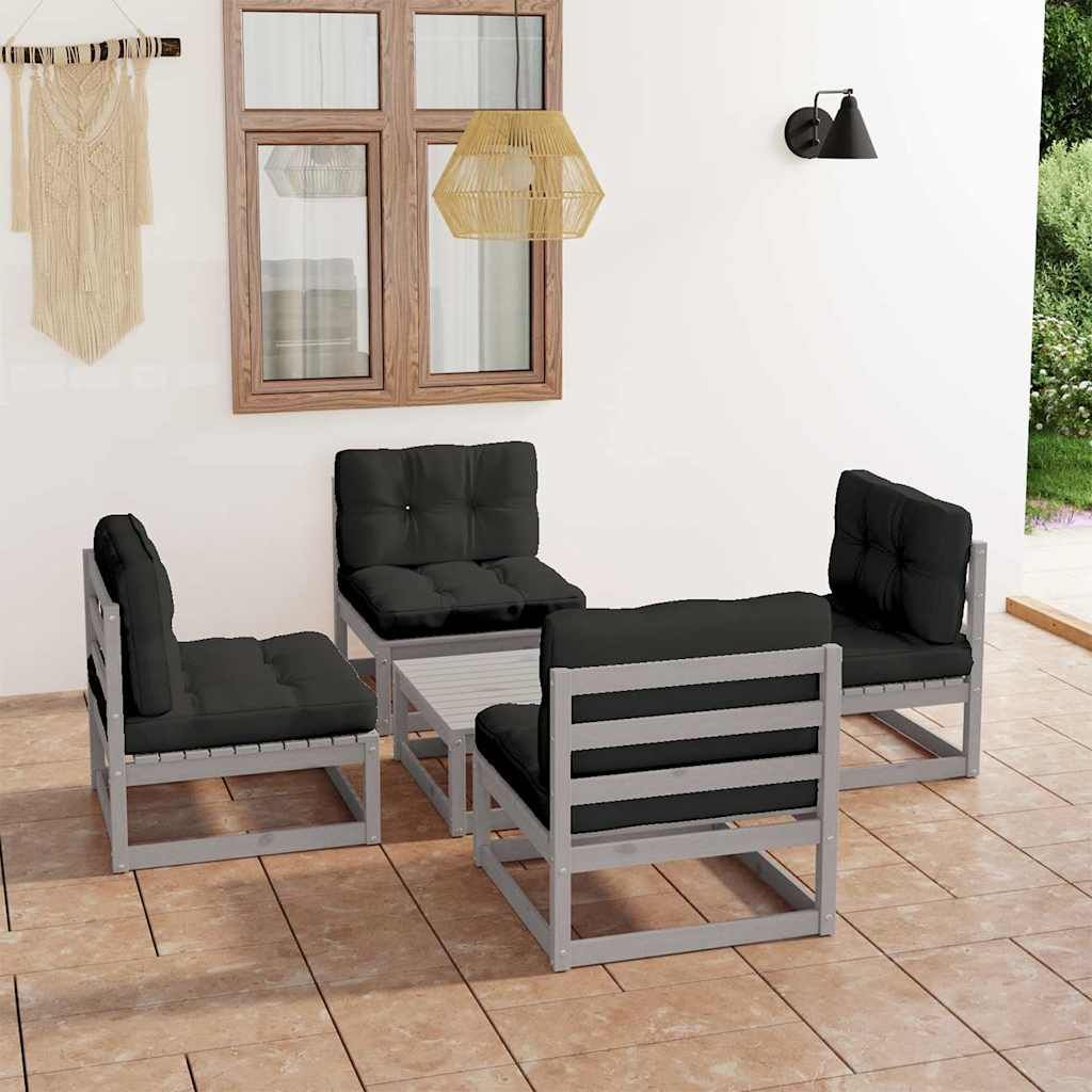 Set Divani da Giardino 5 pz con Cuscini Legno Massello di Pino vidaXL