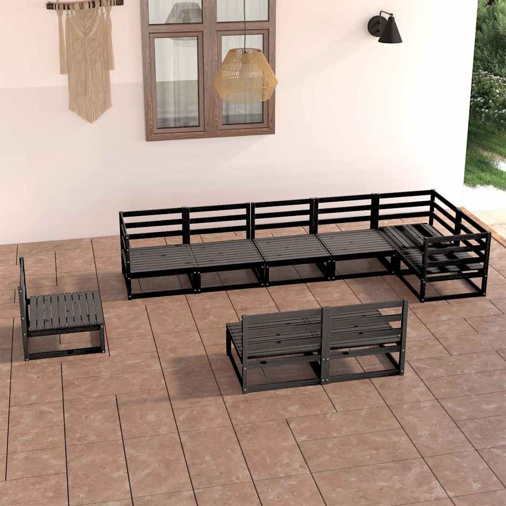 Set Divani da Giardino 9 pz Nero in Legno Massello di Pino vidaXL