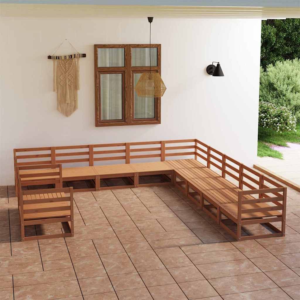 Set Salotto da Giardino 11pz Marrone Ambra Legno Massello Pino vidaXL