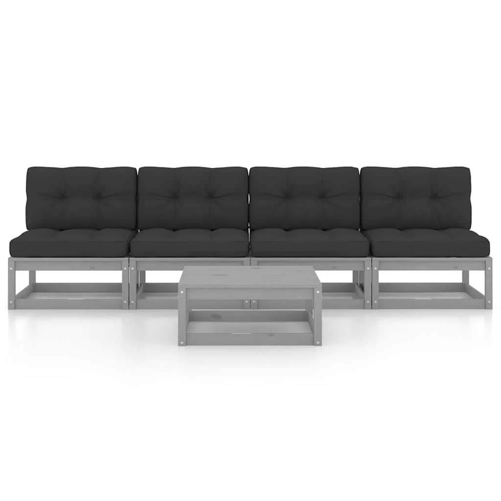 Set Divani da Giardino 5 pz con Cuscini Legno Massello di Pino vidaXL