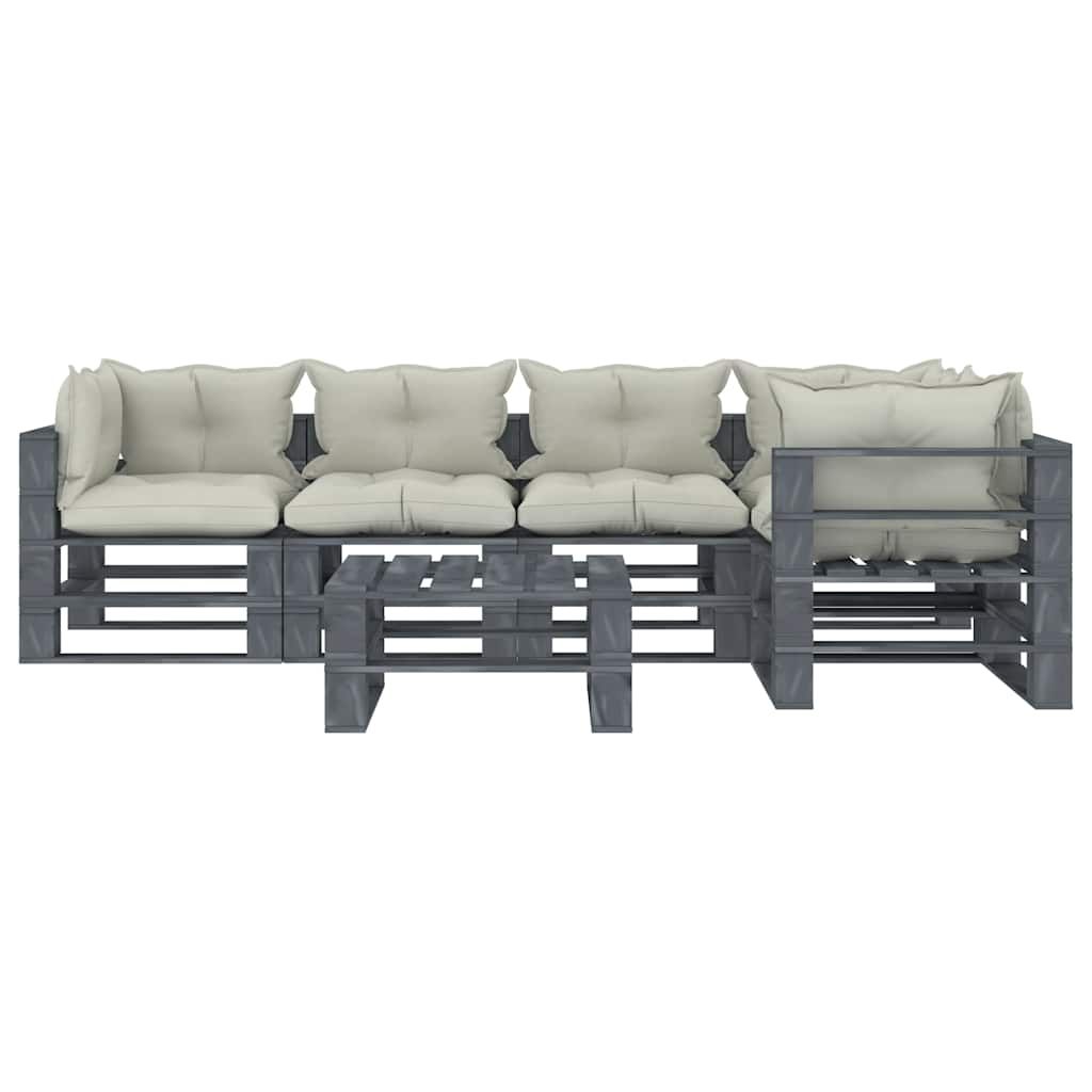 Set Divani da Giardino Pallet 6 pz con Cuscini Beige in Legno vidaXL