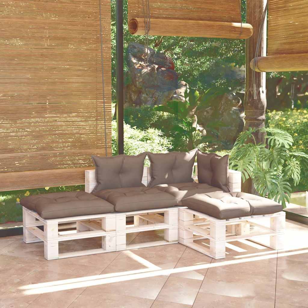Salotto Giardino in Pallet con Cuscini 4 pz in Legno di Pino vidaXL
