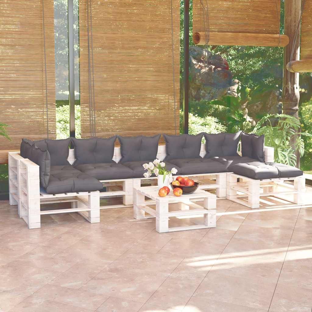 Salotto da Giardino su Pallet 8 pz con Cuscini in Legno di Pino vidaXL