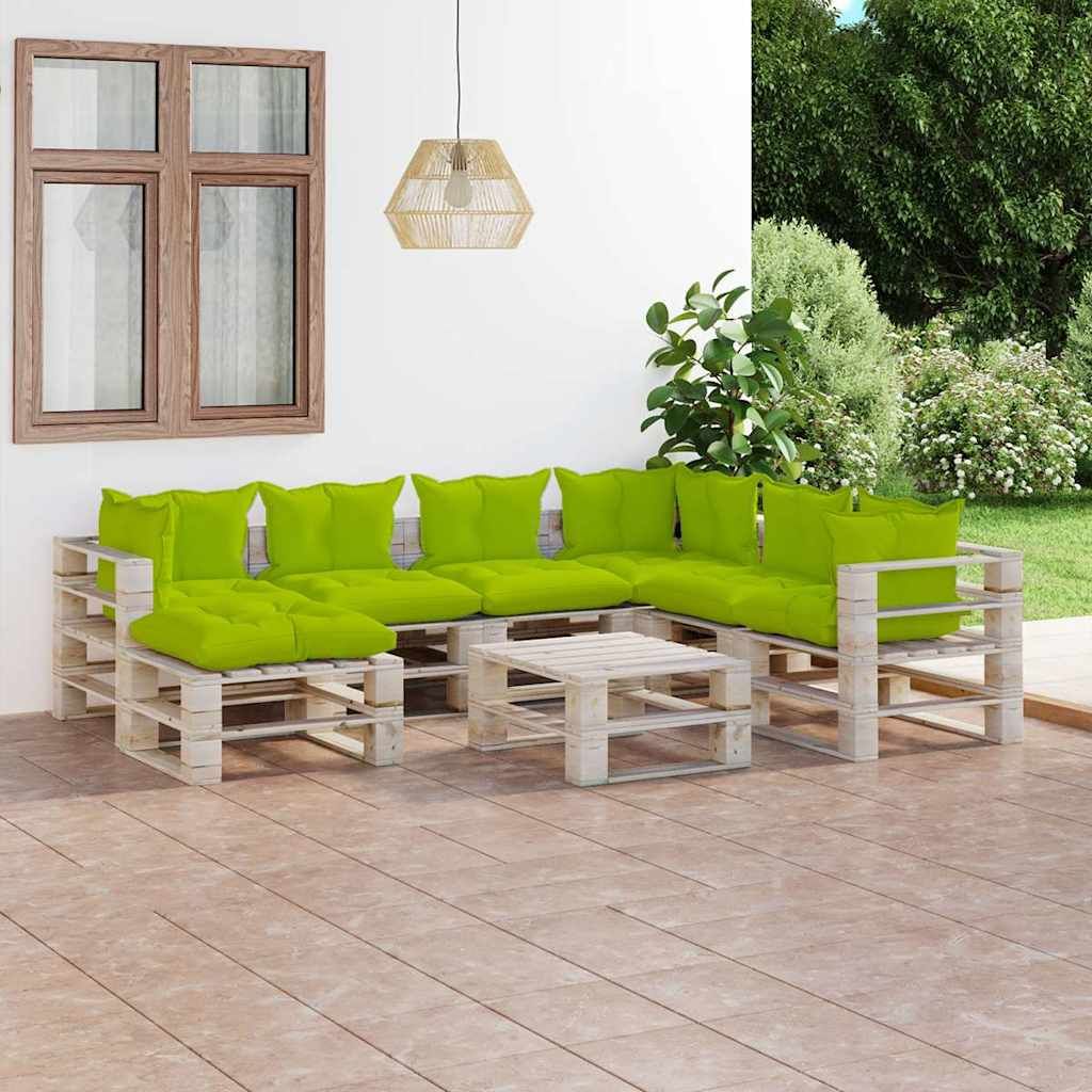 Salotto da Giardino su Pallet 8 pz con Cuscini in Legno di Pino vidaXL