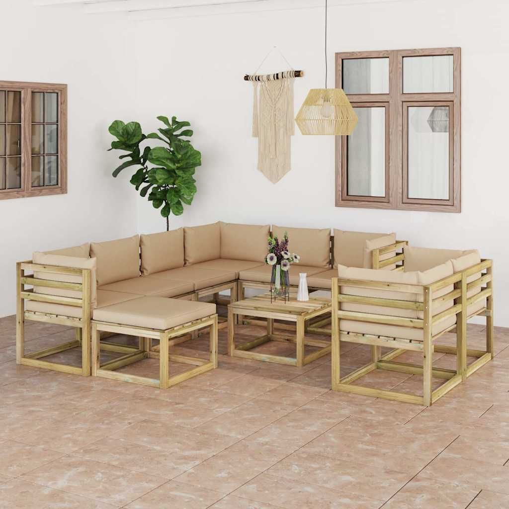 Set Salotto Giardino con Cuscini 10 pz in Pino Impregnato vidaXL