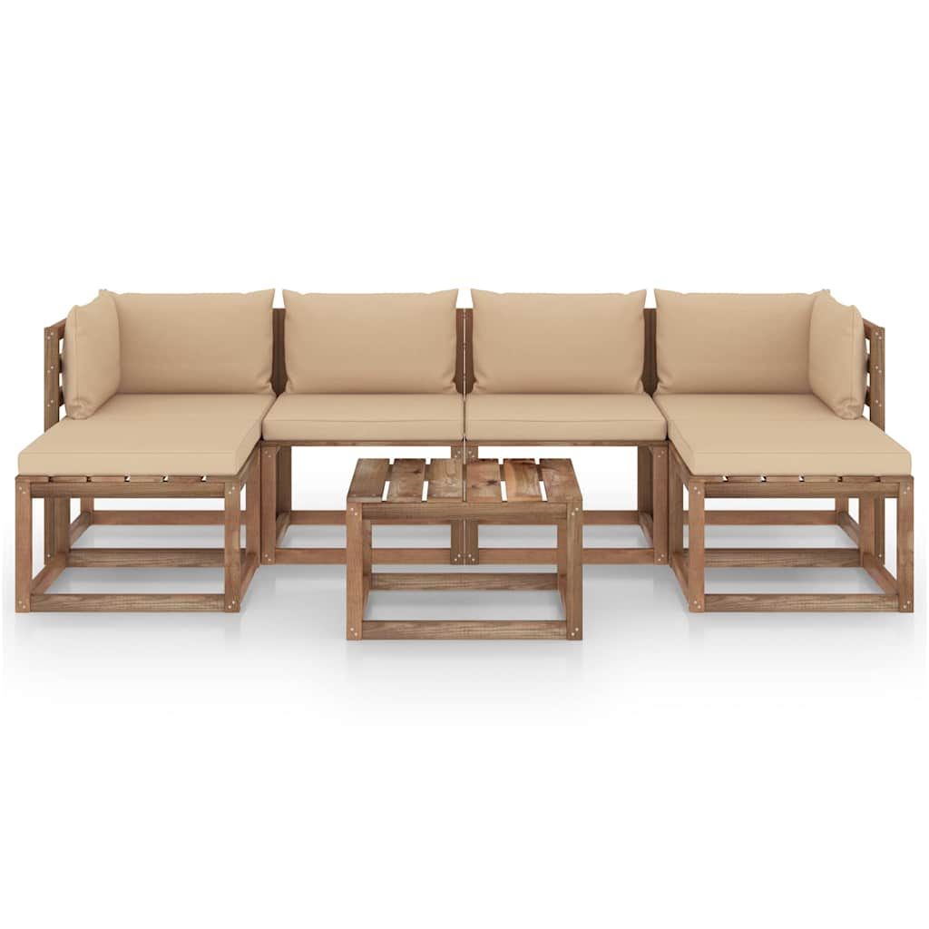 Set Salotto Giardino Pallet con Cuscini 7 pz in Pino Impregnato vidaXL