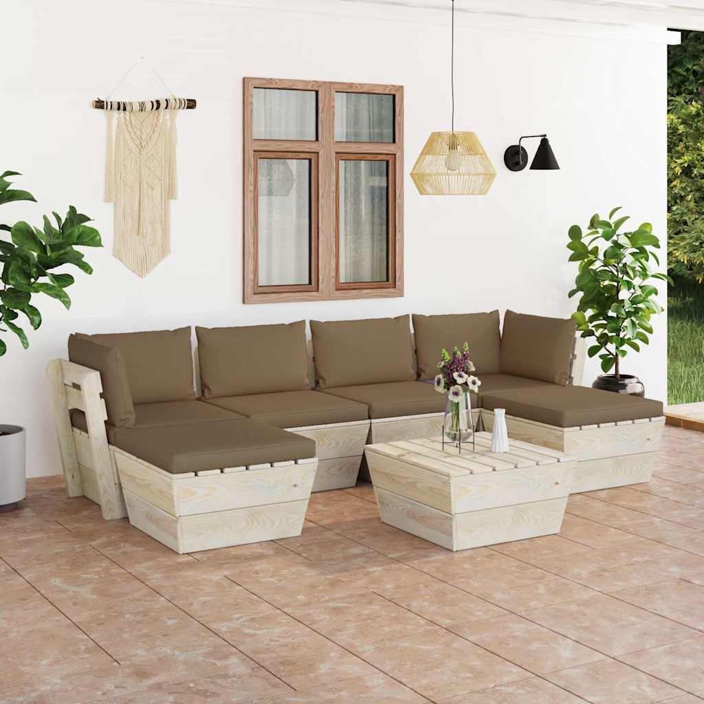 Set Divani da Giardino su Pallet 7 pz con Cuscini Legno Abete vidaXL