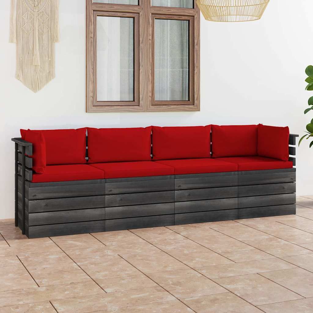 Divano da Giardino 4 Posti su Pallet con Cuscini Massello Pino vidaXL