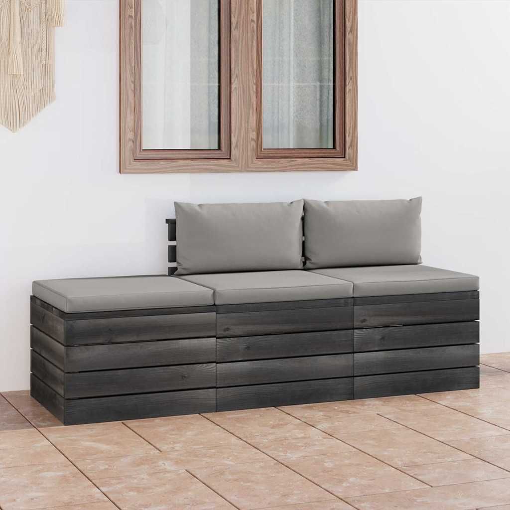 Set Divani da Giardino su Pallet 3 pz con Cuscini Massello Pino vidaXL