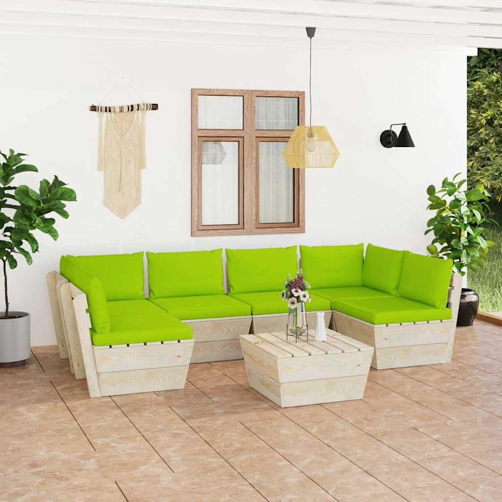 Set Divani da Giardino su Pallet 7 pz con Cuscini Legno Abete vidaXL